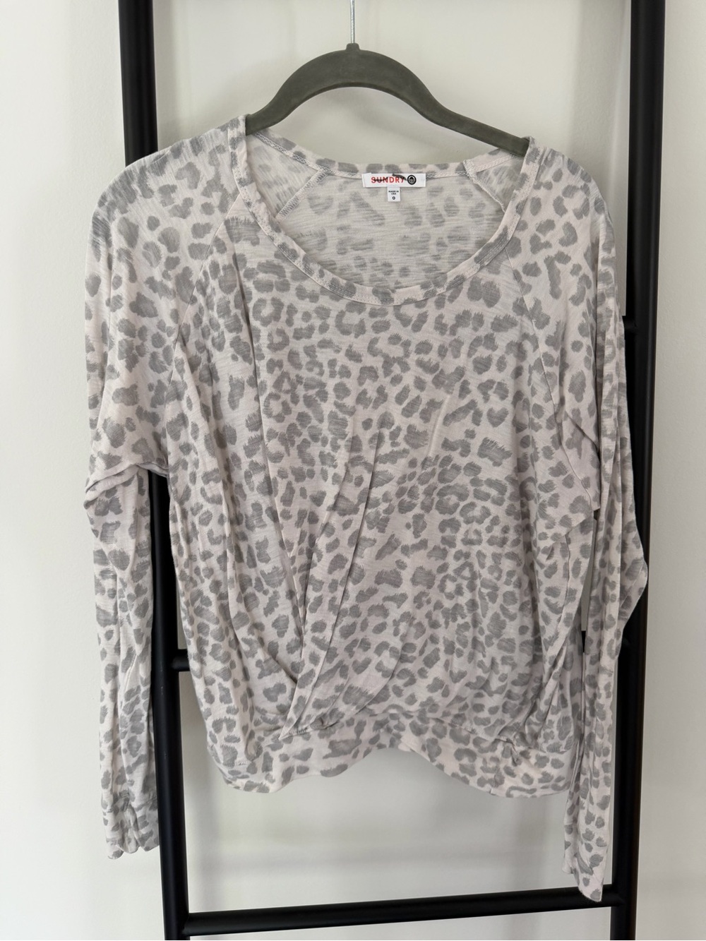 Sundry Gray Leopard Cheetah Print Long Sleeve Wrap Top
